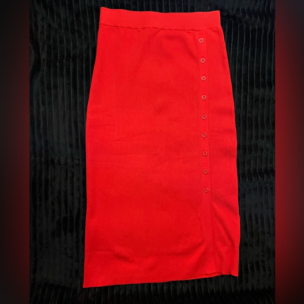Lita by Ciara Ribbed Knit Button Midi Skirt NWT